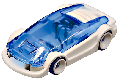 The finished Saltwater Car: a white chassis with a translucent blue body over it, cut out against a transparent background.