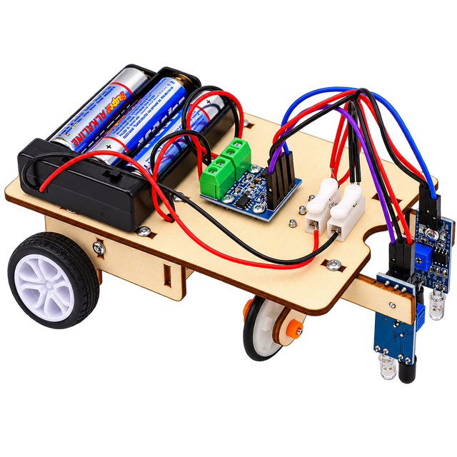The assembled Line Tracing Car, cut out on a transparent background.