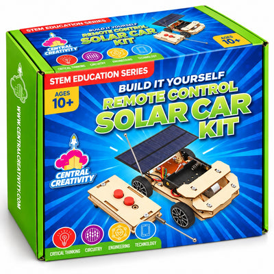 The Remote Control Solar Car Kit box in green and blue, showing the built car and remote with the Ages 10+ badge