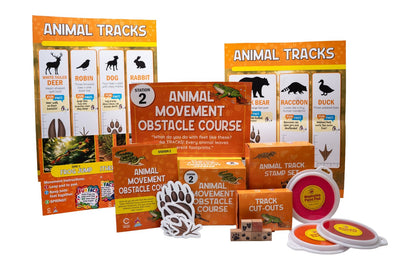 Station 2 Animal Movement Obstacle Course kit: animal tracks posters, station sign, track stamp set, track cut-outs and washable paint pads