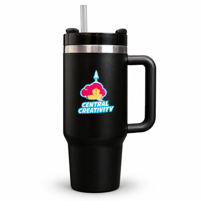 Black Central Creativity 40 oz insulated tumbler with handle and straw